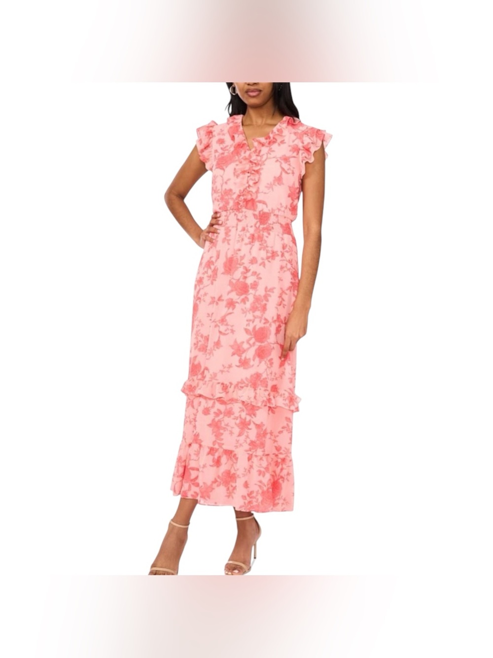 Sam and Jess coral Floral Ruffle Midi Dress Size/LP NWOT.